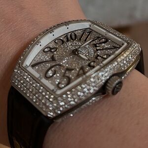 Sparkling Silver Watch with Black Strap